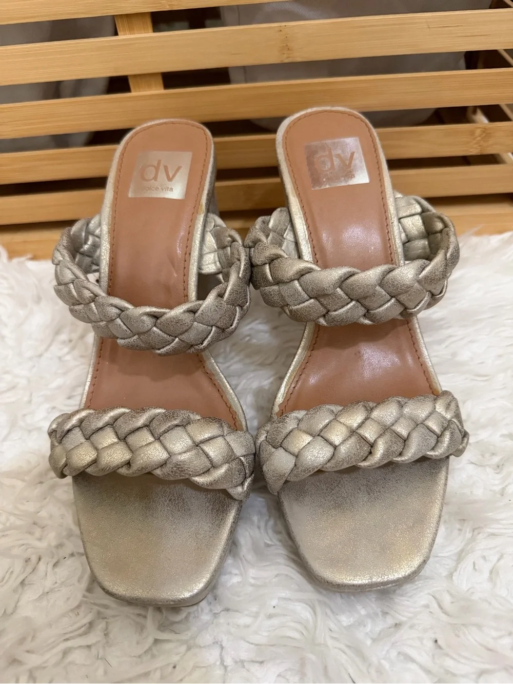 Dolce Vita Metallic Gold Braided Platform Heels Size 8